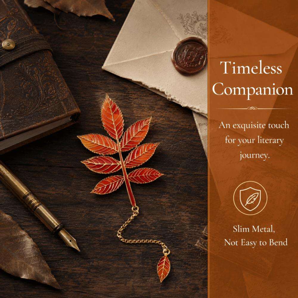 Stationery Leaf Metal Autumn Element Bookmarks Vintage Creative Leaf Shape Bookmark Chinese Style with Chain Pendant