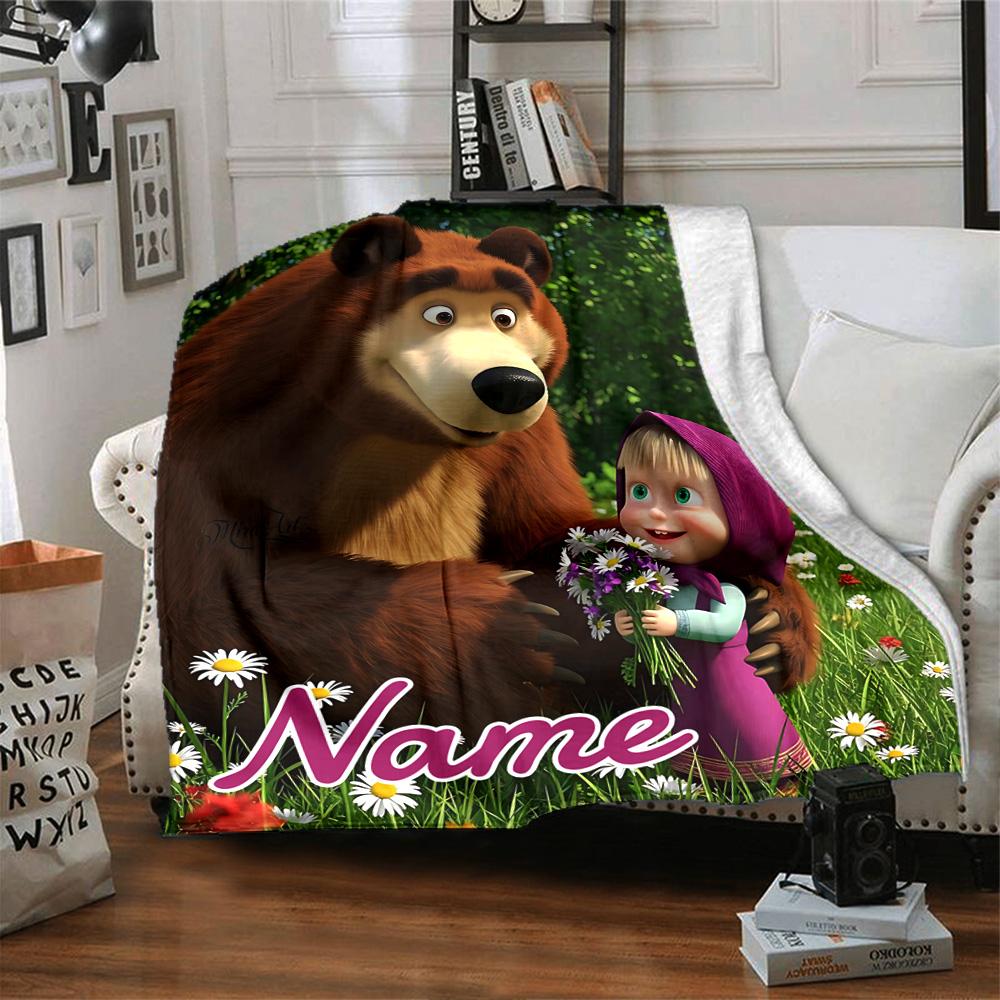 Custom Name Forest Friends Adventure flannel Blanket for Super Soft Cute Comfort Blanket for Travel Bedding Couch Sofa Blanket