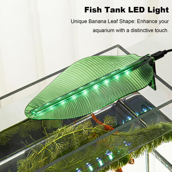 Yousheng Akvarieljus LED Fiskbänk Klämlampa USB-driven Bananblad Alg-lampa Energibesparande Vattentät Fiskbelysning för Sköldpadds- och Fiskakvarier