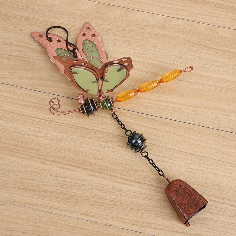 Fluorescent Bell Pendant Metal Hanging Decoration Luminous Dragonfly Wind Chime  Landscape