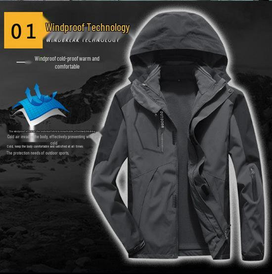 Unisex Cross-Border Hooded Windbreaker Jacket: Three-in-One Velvety Thickening for Autumn/Winter Mountaineering