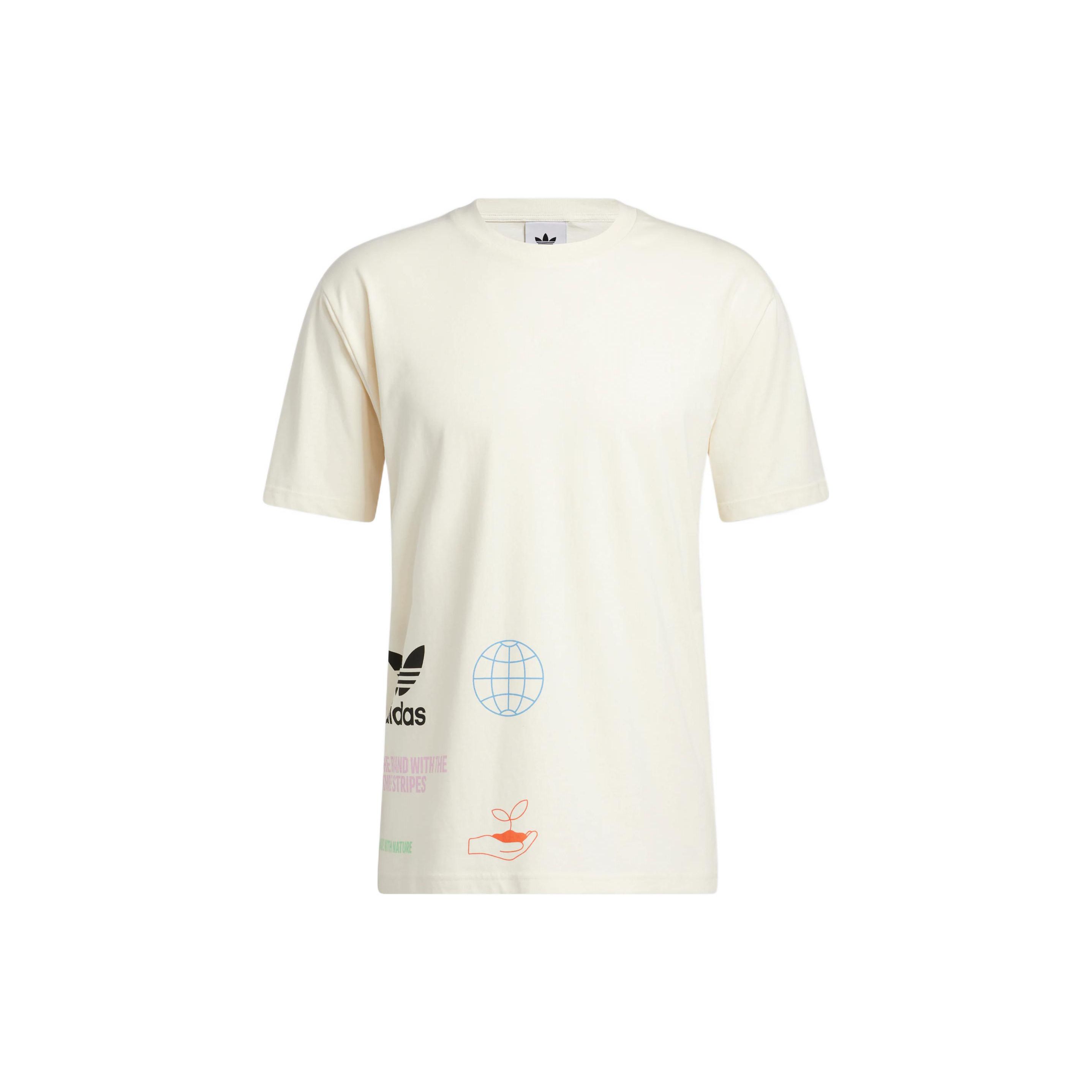 

Adidas Originals Men Made with Nature Multi Logo Short Sleeve T-Shirt Ivory White HI2963 L