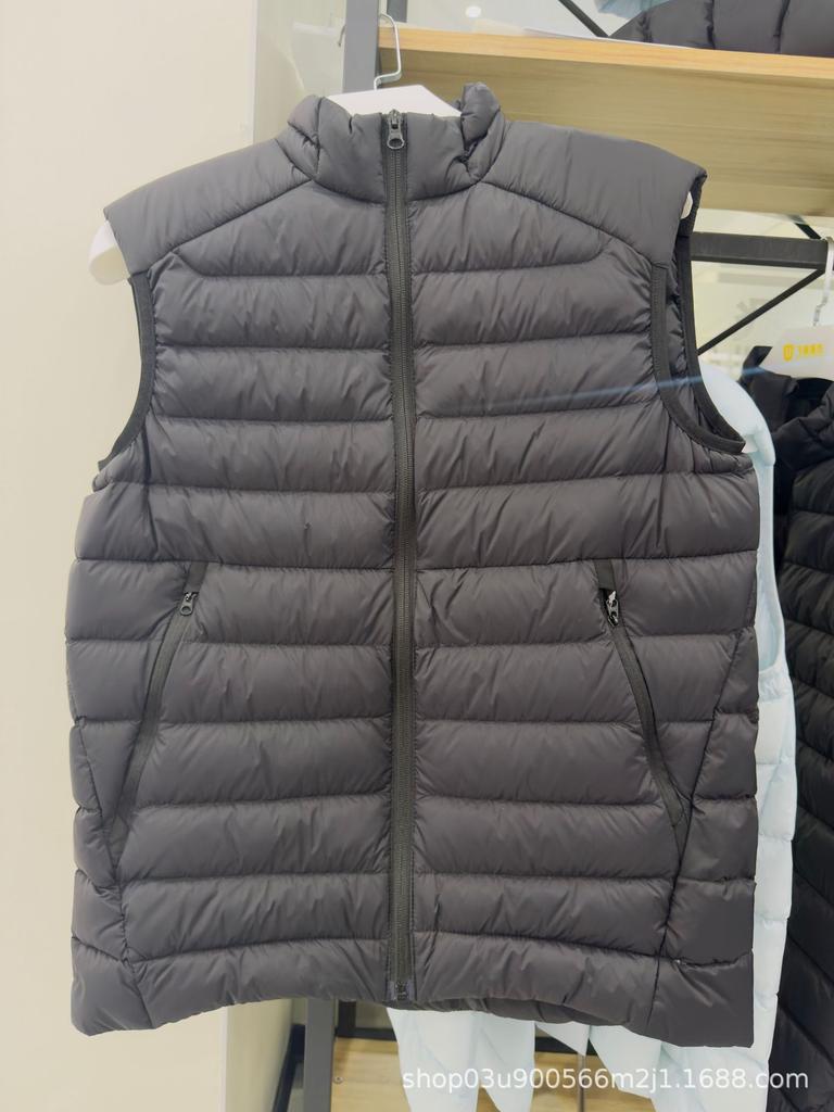 Cerium Ribbed Down Vest - 90% Goose Down, Windproof, Stand Collar, Sleeveless, Warm, Unisex, Autumn/Winter Style