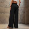 Damen Einfarbig Plissee Taille Locker Weites Bein Gerades Bein Hose