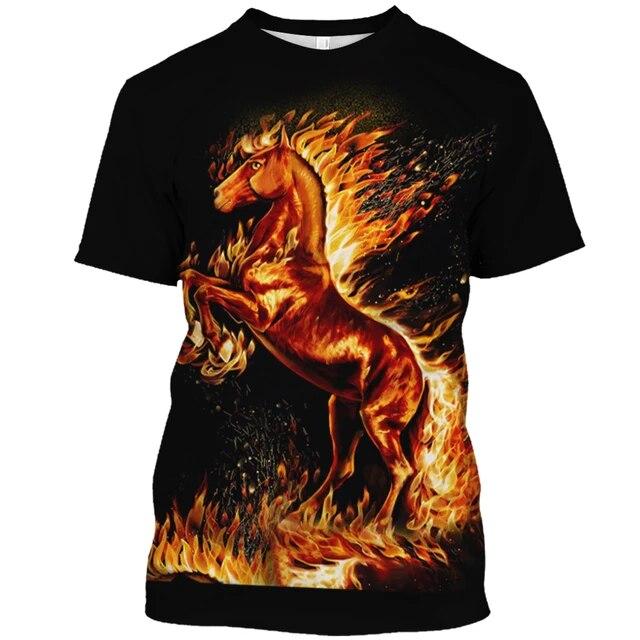 Herren-Kurzarm-T-Shirt mit Rundhalsausschnitt, übergroße, lockere Freizeitkleidung, 3D, Drachenmuster, im Sommer