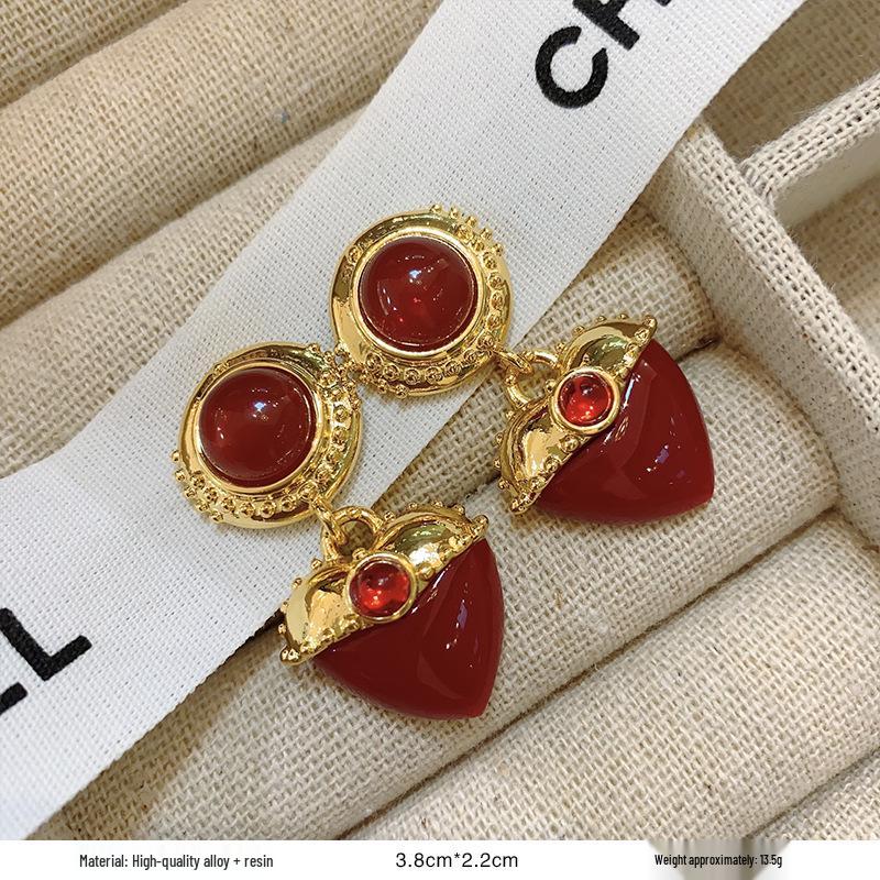 

Серьги-пусеты в ретро-стиле с красной глазурью «капля» для женщин - Уникальный нишевый дизайн начала осени