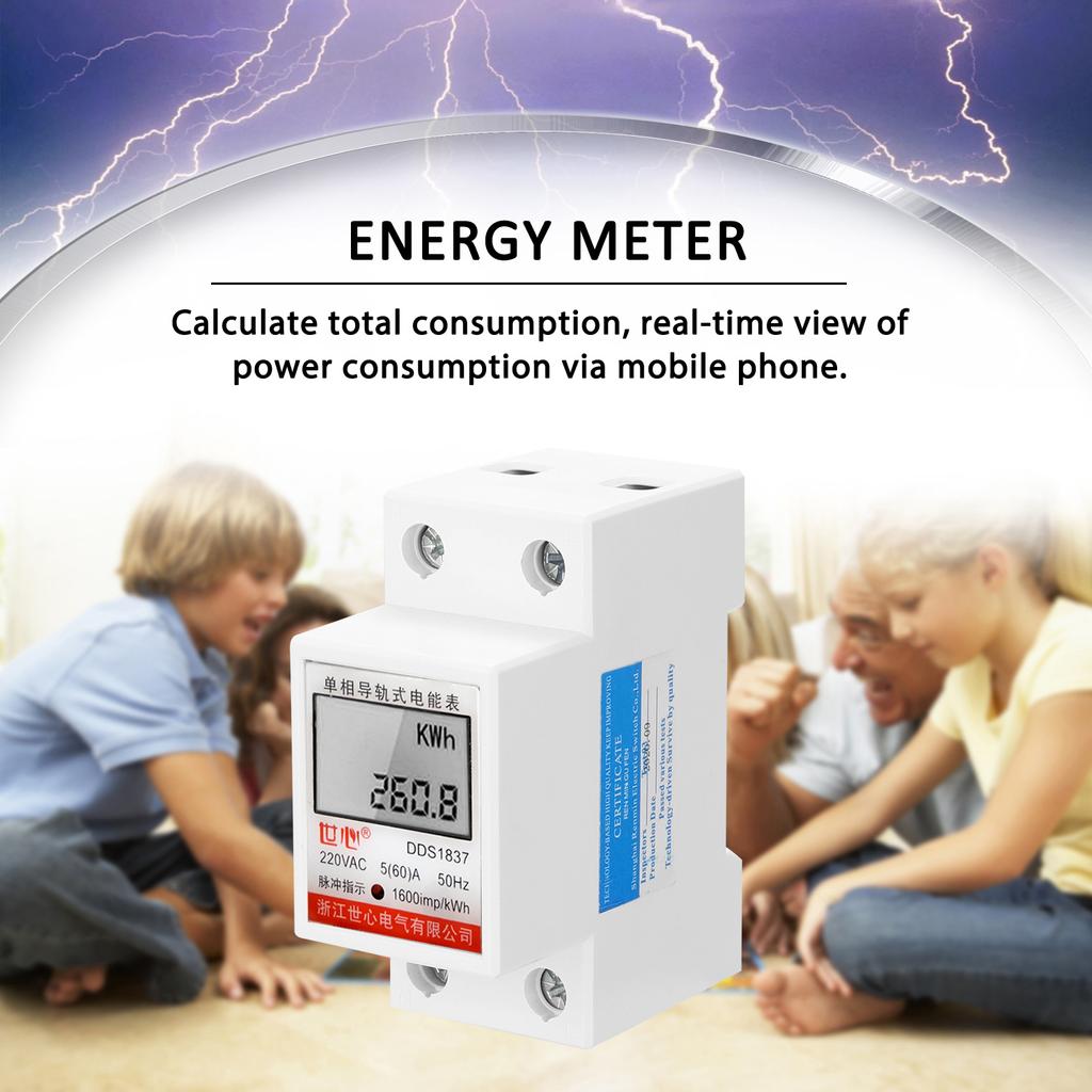 DDS LDG Single Phase Energy Meter, 220V 50Hz LCD Display with Real Time Voltage Current Power Monitoring, for Home Commercial Use