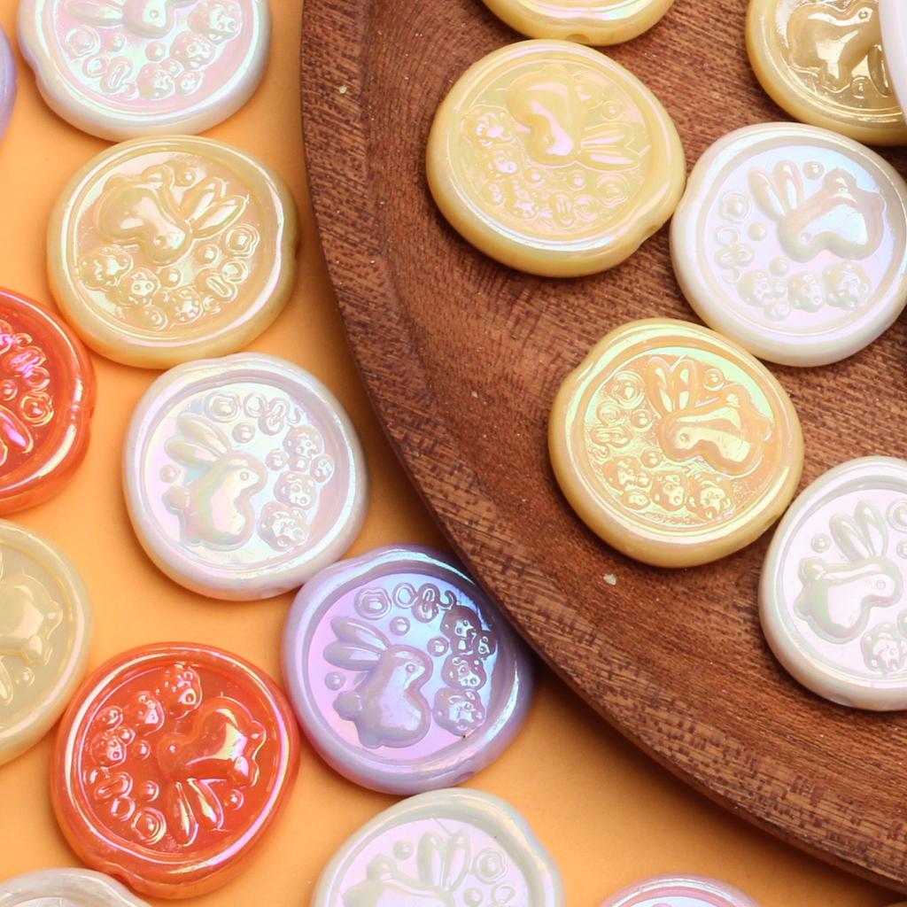 5Pcs 24*25mm Acrylic Round Rabbit Geometry Beads For Necklace Earrings Jewelry Making DIY Beading Accessory Handmade Material