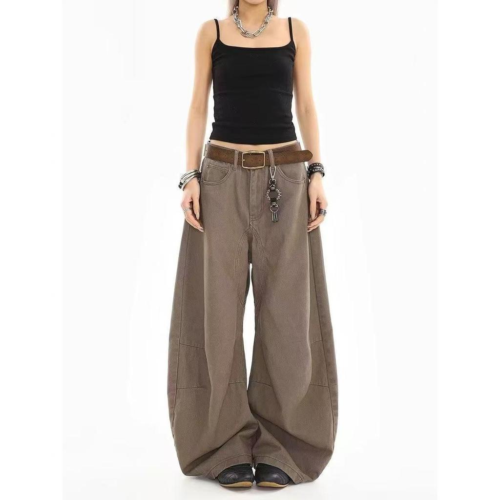 American Retro Curved Washed Design Scimitar Jeans Women's Spring and Autumn New Loose and Thin Drape Wide-leg Pants