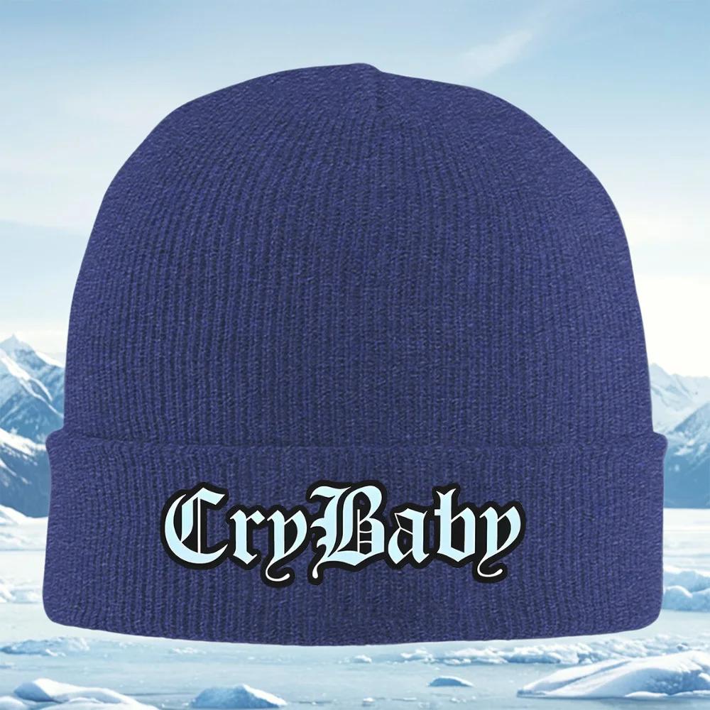

Cry Baby bold font black Knitted Hat Unisex Women Unisex Beanie Pullover Cap Winter Thermal Warm Christmas Outdoor Cycling Hiking S