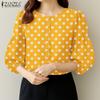 ZANZEA Women Casual V-Neck Loose Polka Dot Print 3/4 Sleeve Blouse