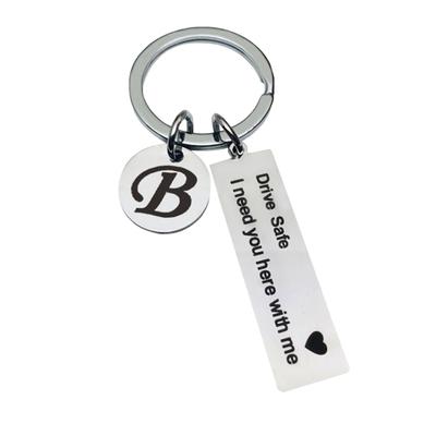 Key Valentines Day Key Chain Custom A\-Z 26 Initials Letter Engrave Drive Safe I Need You Here with Me Car Key