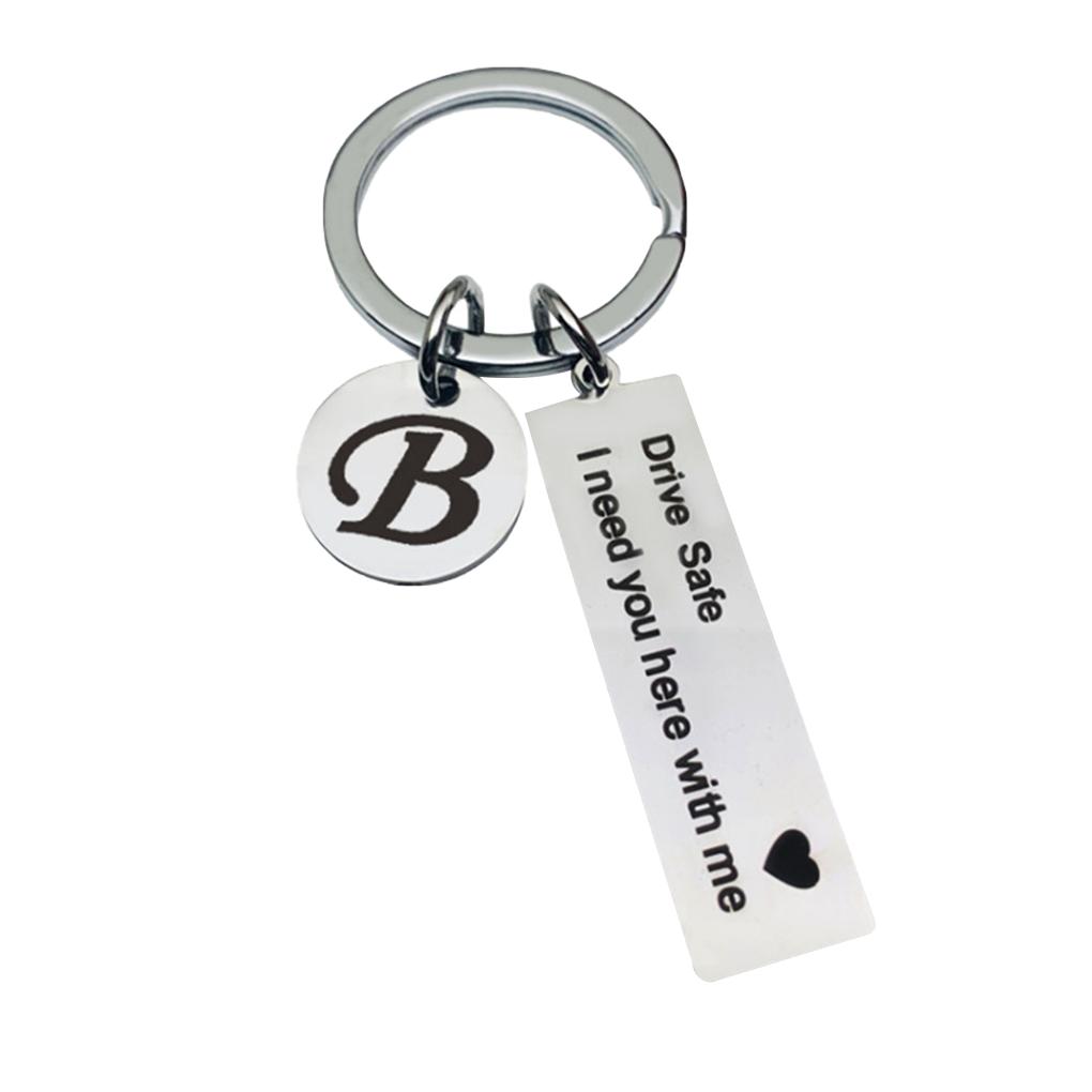 key valentines day key chain Custom A\-Z 26 Initials Letter Engrave Drive Safe I need you here with me car key