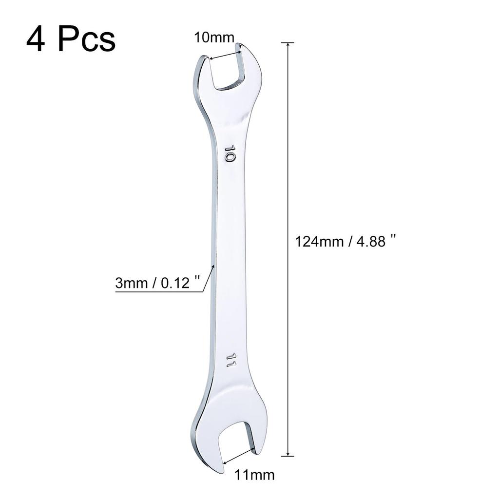 Uxcell Thin Open End 10mm X 11mm Metric Double Open End Chrome Mirror High Carbon Thin Wrenches for Home Machine 4 Pieces Wrenches, Wrenches, Plated,