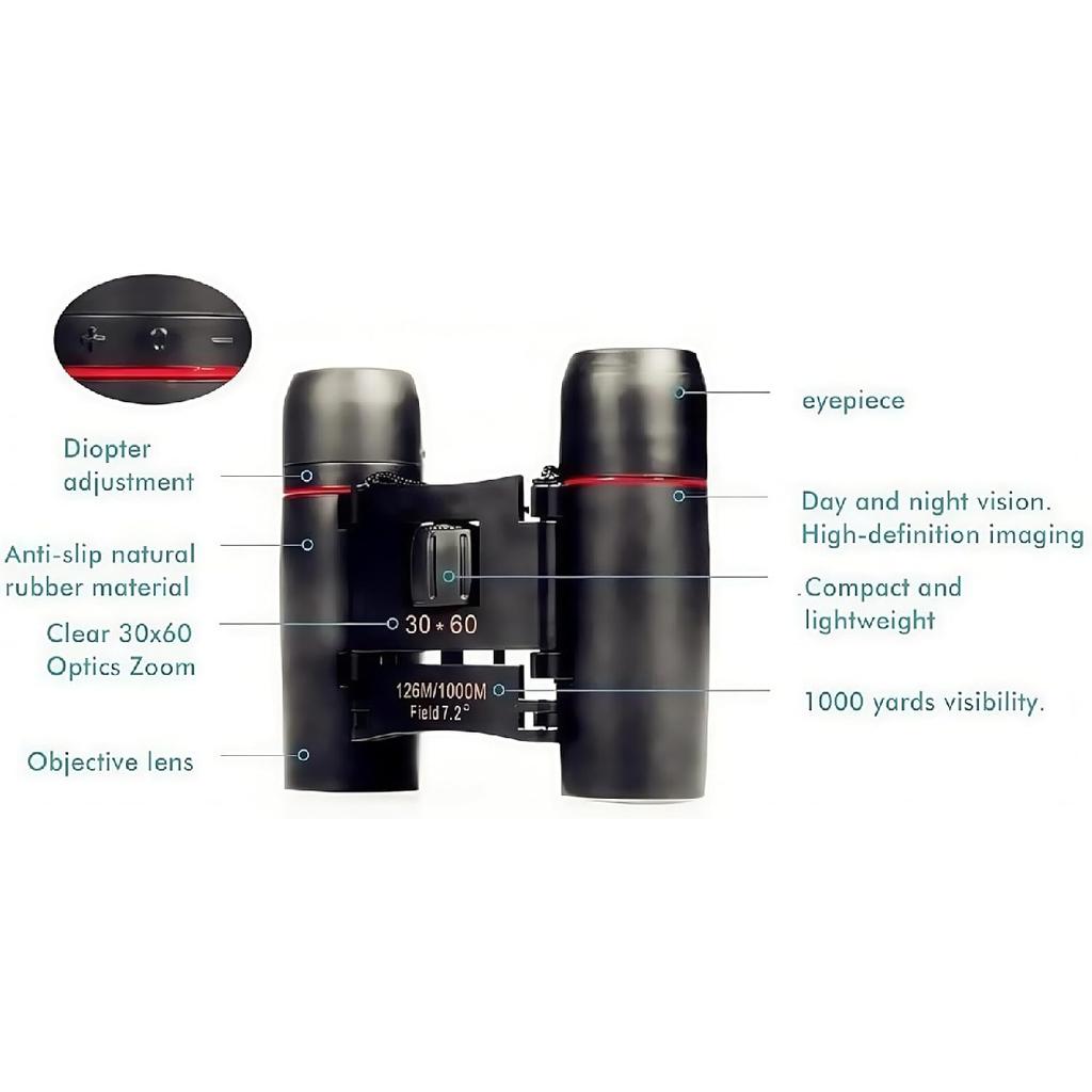 30x60 Compact Binoculars for Adults and Kids - Small Travel Mini Pocket Binoculars for Concert, Opera, Sports, Outdoors, Hiking