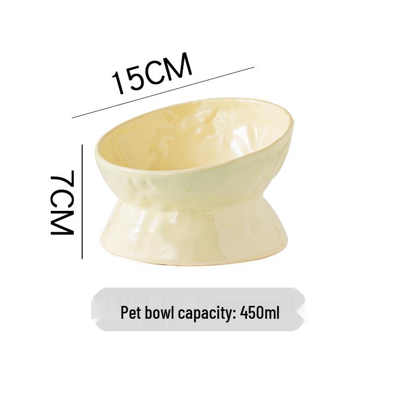 Ceramic Cat & Dog Feeder: Cute, Slanted Double Bowl with High-Leg Design for Neck Protection and Anti-Tip Stability.