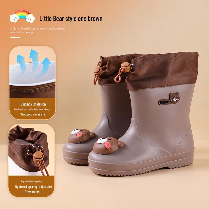 Cartoon Kids' Waterproof Non-slip Rain Boots with Drawstring