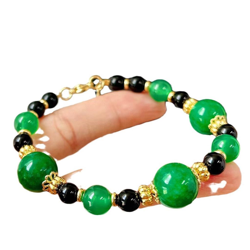National Style Natural Chalcedony Natural Black Agate Bracelet Atmosphere Bracelet Niche