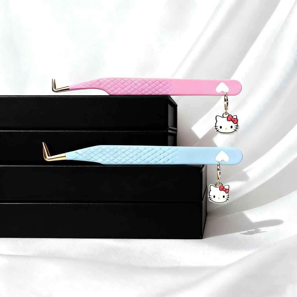 Free Custom Rose Gold pink with Gold Eyelash Extension Tweezers Private Label 410 Stainless Steel  Lash Tweezers