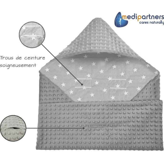 Medi Partners Couverture siège pour auto 100% Coton 85x85cm Couverture Douillette pour Poussette (Étoiles Blanches et Minky Gris