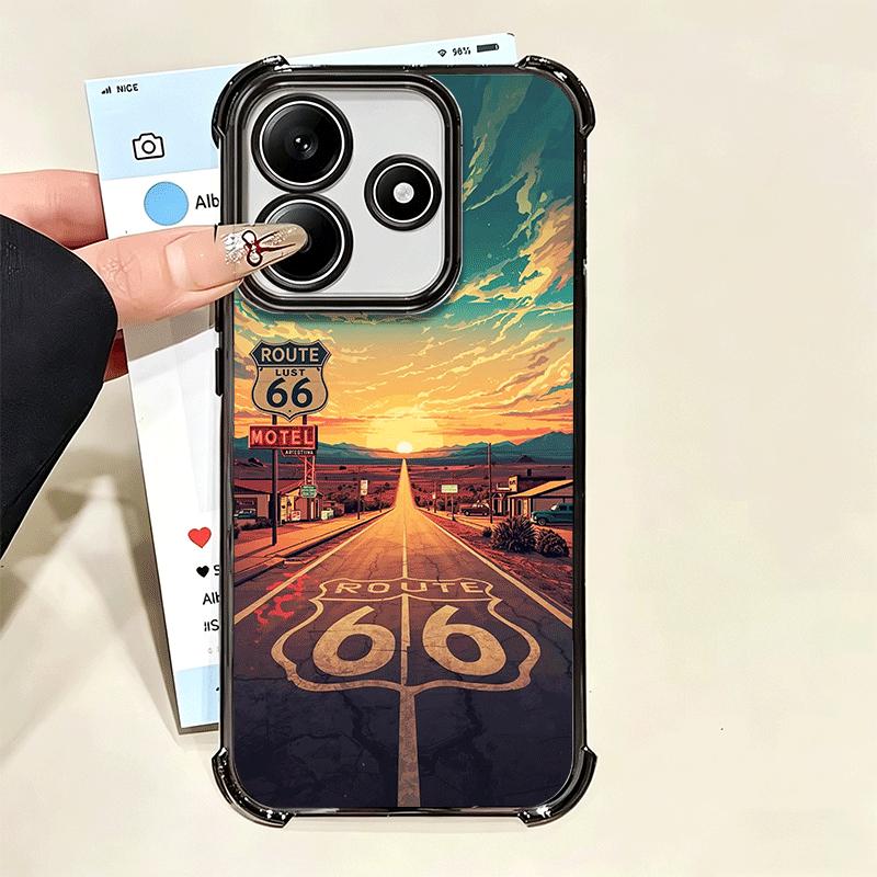 America Route 66 Plating Phone Case For Xiaomi Poco X5 X6 X7 X8 Pro Max F8 Ultra F7 M8 M7 M5S Redmi 15C 15 14C 13C 13 X3 12C F6
