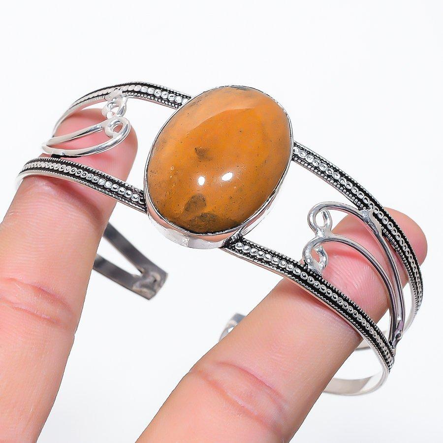 

Natural Fossil Coral Gemstone 925 Sterling Silver Cuff Bangle Adjustable W9c95