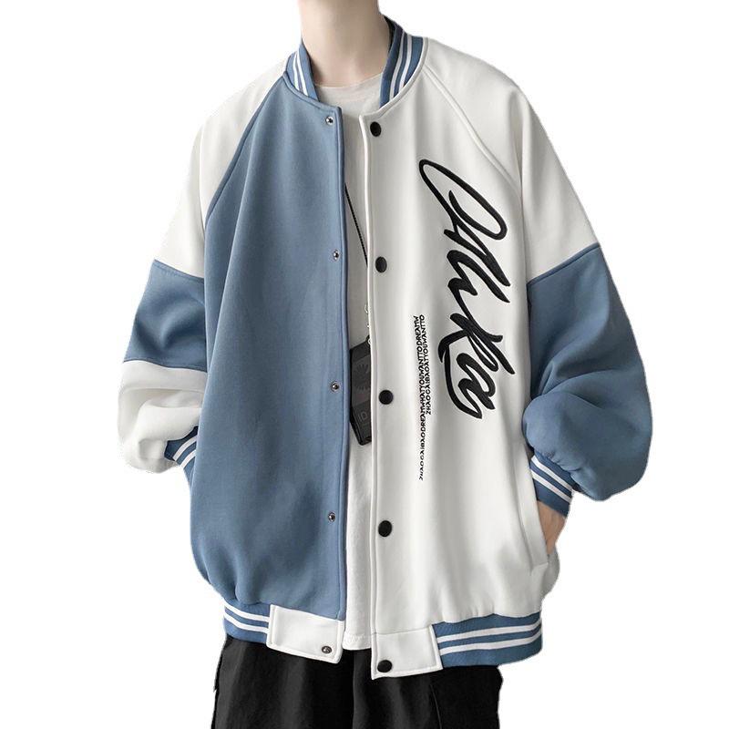 Men's Embroidered Patchwork Baseball Jacket - Trendy, Loose-Fit Spring/Autumn Outerwear