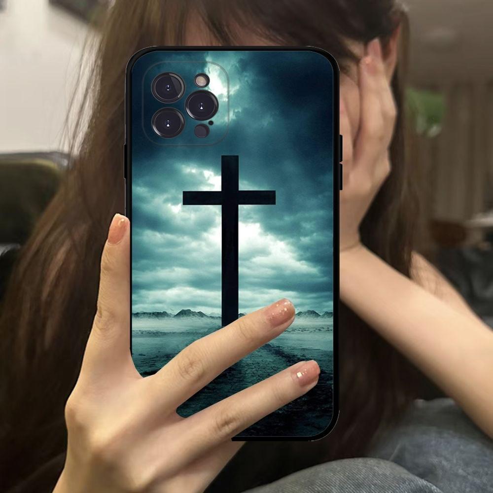 Black Cross Phone Case For IPhone 16 15 14 11 12 13 Mini Pro XS Max Cover 6 7 8 Plus X Funda Shell