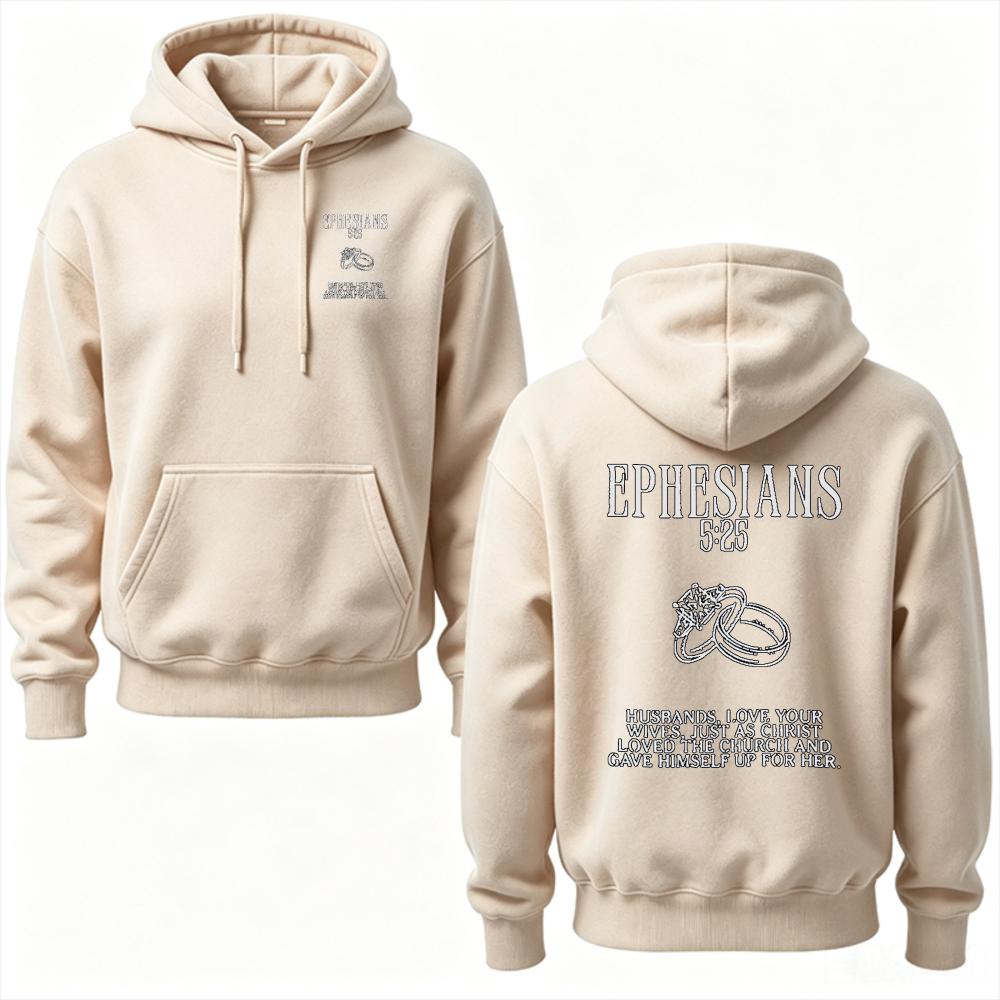 Matching Couple Hooded Ephesians 5:25 Bible Verse Wedding Ring Graphic Hooded Sweatshirt Christian Religious Marriage Lover Gift