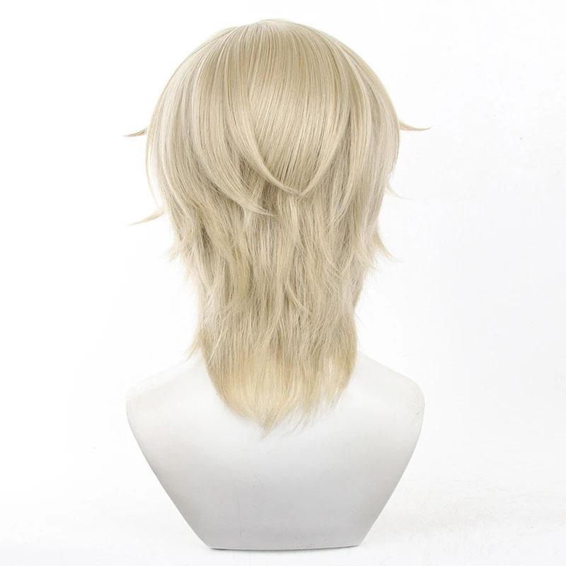 Perucă de cosplay Aventurine, 40 cm lungime, kaki, pentru joc, Aventurine, rezistentă la căldură, păr sintetic, peruci pentru jocuri de rol + bonetă pentru perucă