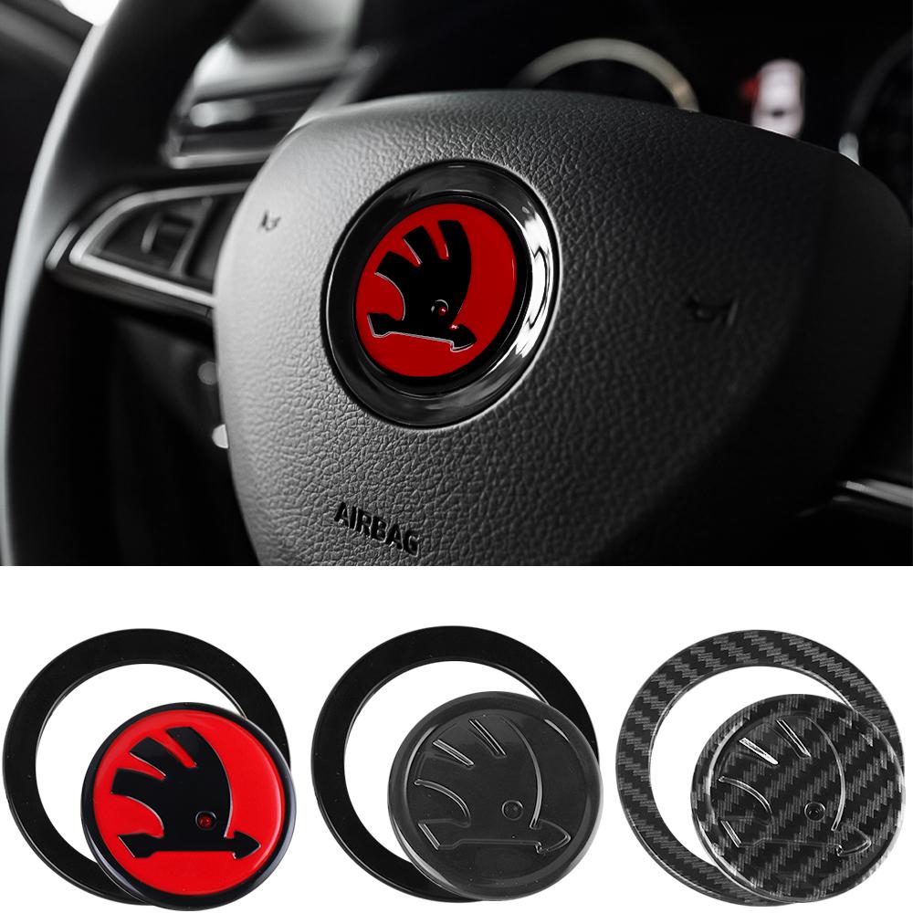 WFDZ5 63MM ABS Car Steering Wheel Logo Emblem Cover Sticker Accessories For Skoda Rapid Scala Kodiaq Fabia Kamiq Karoq Octavia 3 A5 A7