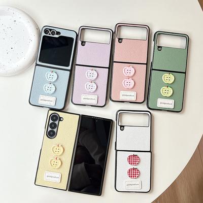 Plaid for Apple Button Phone Case for Samsung Zflip6 Clamshell Folding Screen Zfold7 Leather Pocket