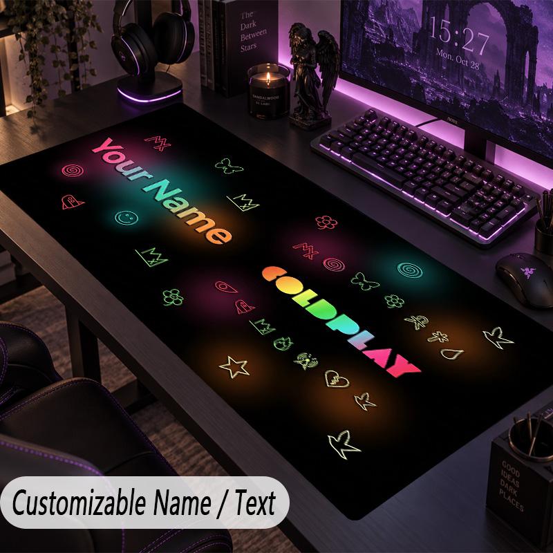 Custom Text Big Mousepad, Extended Desk Pad For Laptop Work GameColdplay