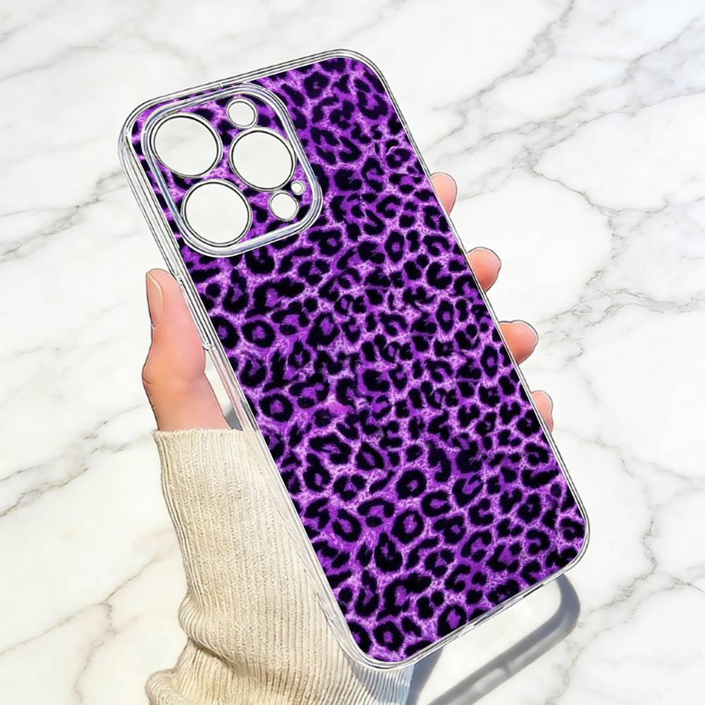 Leopard Print Phone Case Transparent Silicone Soft For iPhone 17 16 15 14 13 12 11 Mini Pro Max Plus