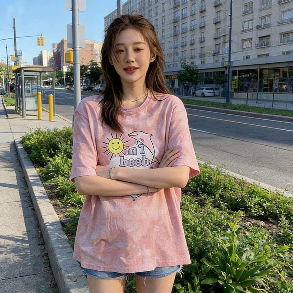 Popular Korean women's tie-dye short-sleeved T-shirt women's summer new loose dolphin top