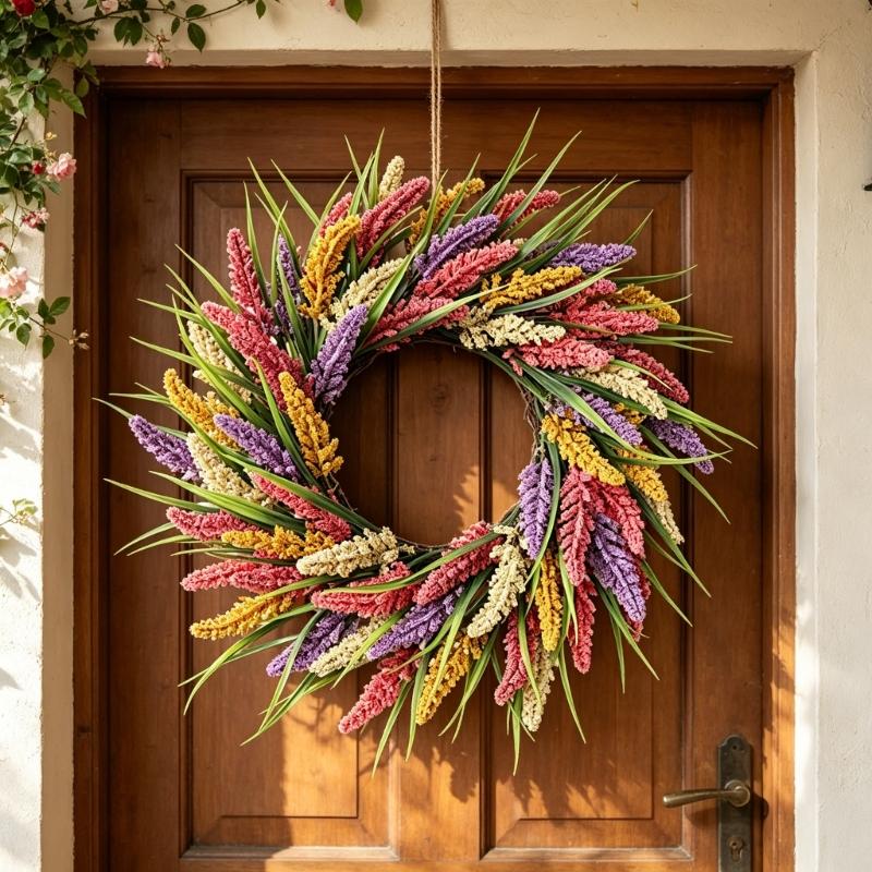 Realistic Simulated Wheat Wreath Fall Harvest Festival Wreath For Front Door Mantels Porch Garden Display And Thanksgiving Party Centerpieces
