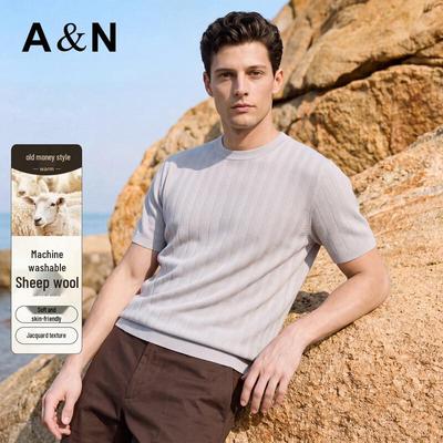 Antonio Men's Machine Washable Wool Blend Ribbed Jacquard Knit T-Shirt