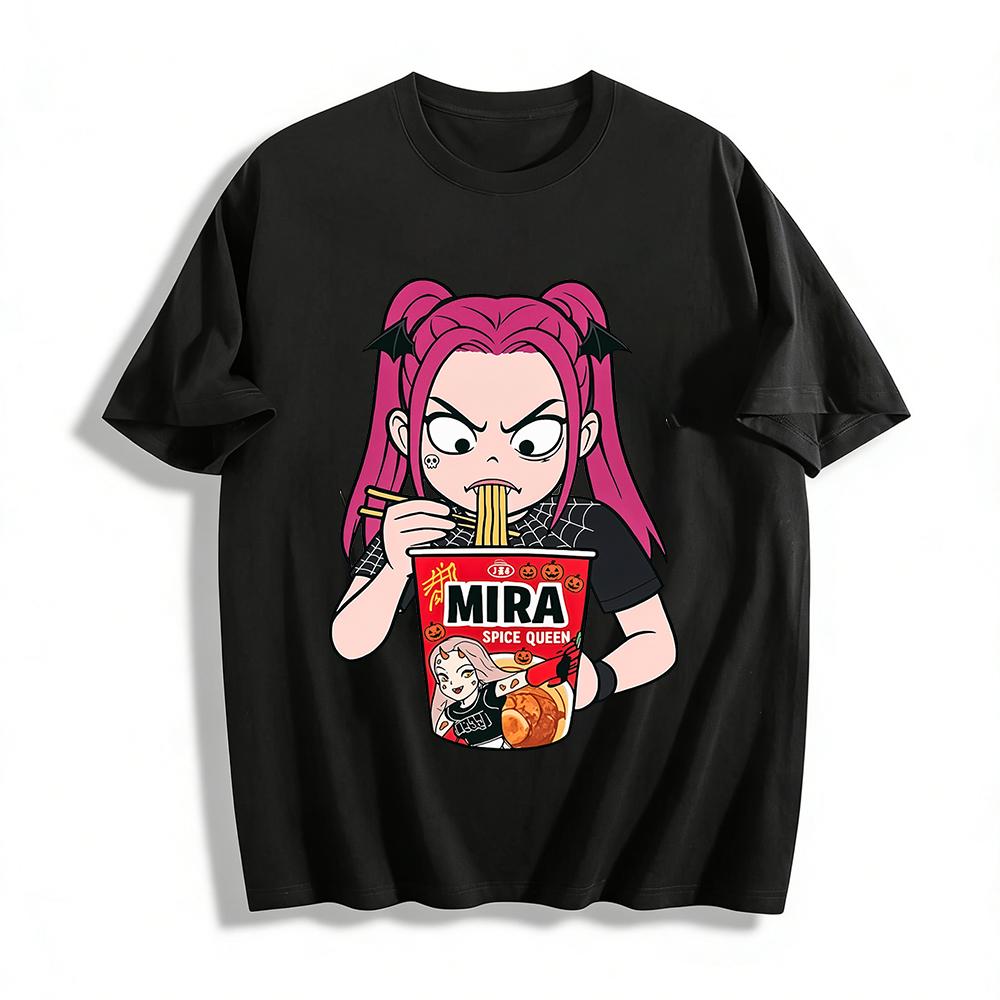

Halloween Spice Girl Mira Spicy Noodle Print T-shirt Trendy Street Style Casual Crewneck Top Pure cotton T-shirt XXS