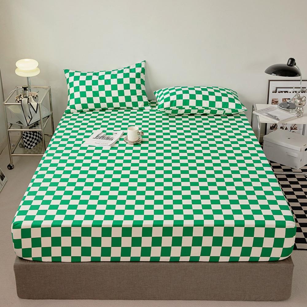 Checkered Pattern Fitted Bed Sheet Elastic Band Breathable Mattress Cover Washable All-inclusive Mattress Protector Bedroom