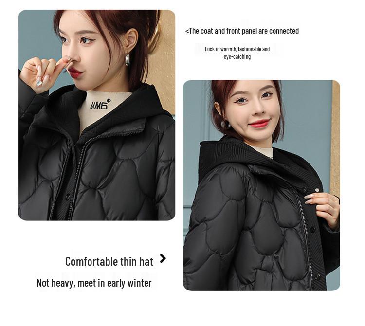 Women's Winter Down Cotton Jacket: Fake Two-Piece Style, Petite, Short, Loose Fit, Korean-Inspired, Bread Coat Design