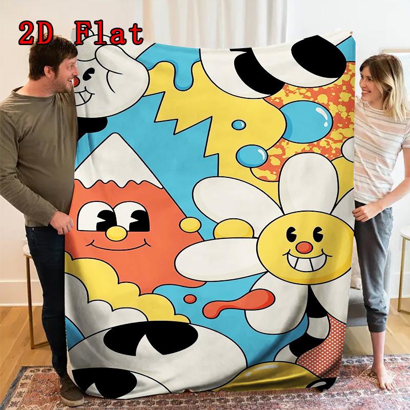 Colorful Cartoon Characters 2D Flat Pattern Flannel Blanket High Quality All Seasons Warmth and Comfort Perfect for Christmas Gifts.
