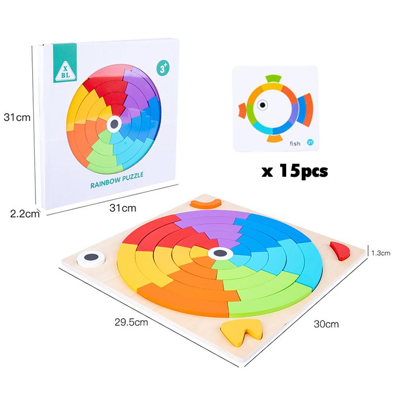 Children DIY Jigsaw Puzzle Rainbow Sensory Wooden Toys Tangram Puzzle Toys Montessori Education Imagination Shape Matching Games