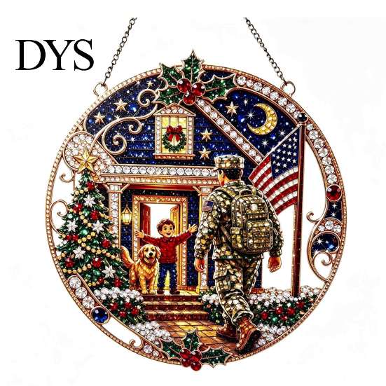 Christmas Themed Hanging Ornaments Diamond Art Ornament, 2D Acrylic Pearl Painting Window Decorations Pattern Suncatcher, Holiday Pendant for