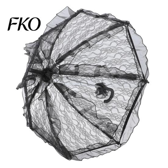 Mesh Splicing Lace Umbrella Vintage Gothic Umbrella, Black Bridal Parasol for Halloween Rainproof Witch Cosplay, Wedding Decoration, Stage Performance