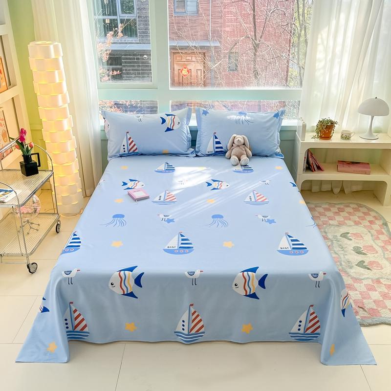 Modern Geometric Plaid Pattern Bed Sheet Set Cute Puppy Printed 100% Cotton Bed Sheets with 2 Pillowcases Home Bedding Set
