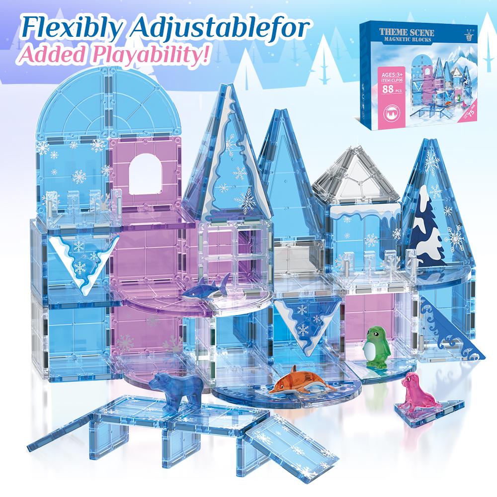 Magnetic Building Blocks Snow Ice Animal DIY Magnet Tiles STEM Educational Sensory Toys for Kids 3+ Boys Girls Birthday Gift