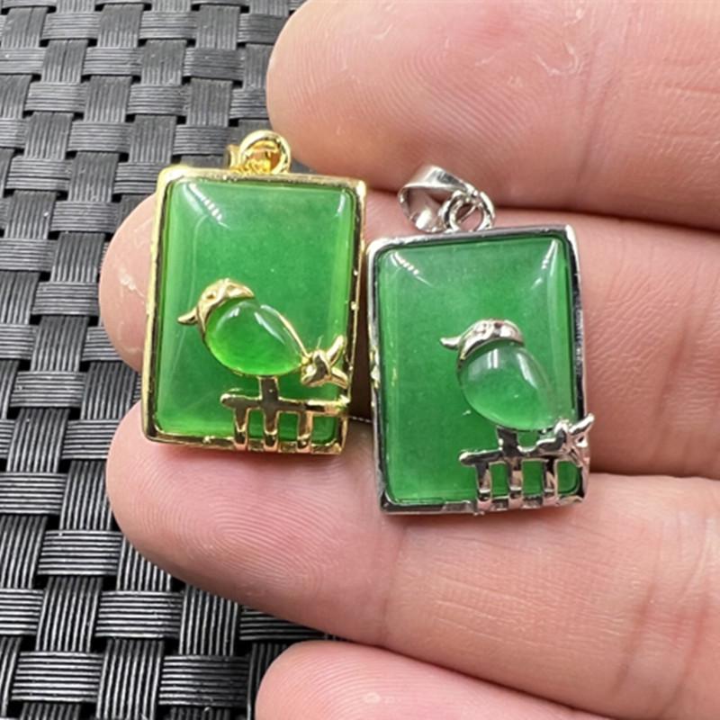 Bright Green Spinach Quartzite Jade Pendant Necklace & Earring Gold Approx. 15x20mm