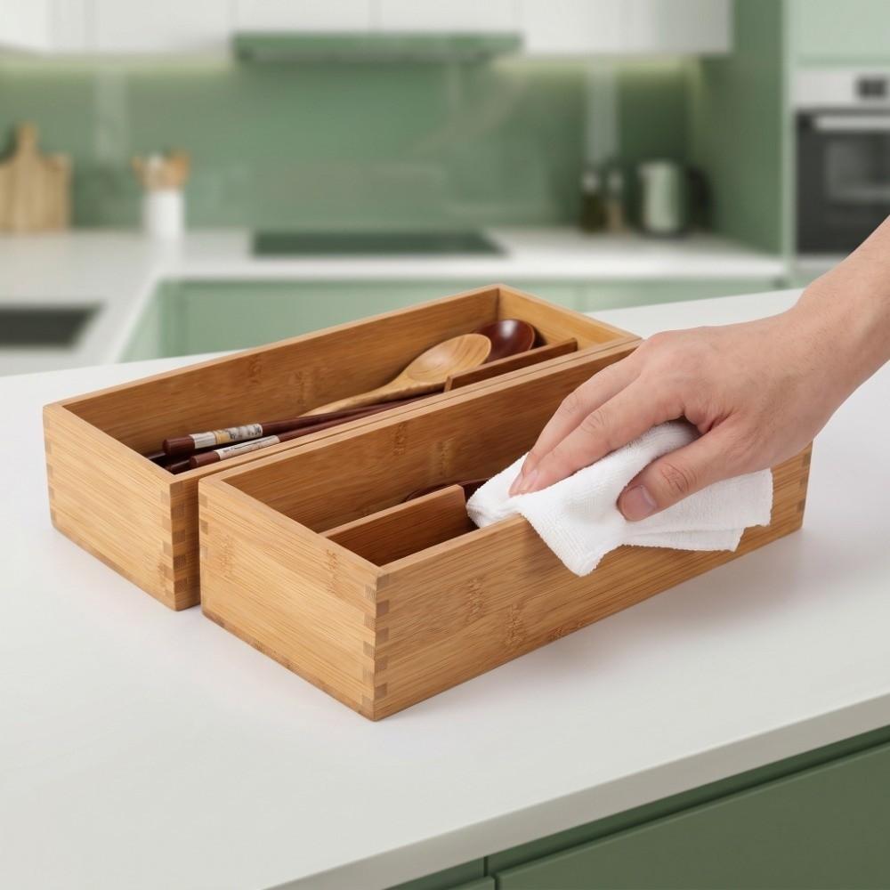 Wood Color Multi-grid Kitchen Cutlery Organizer Dining Room Counter Cutlery Arrangement