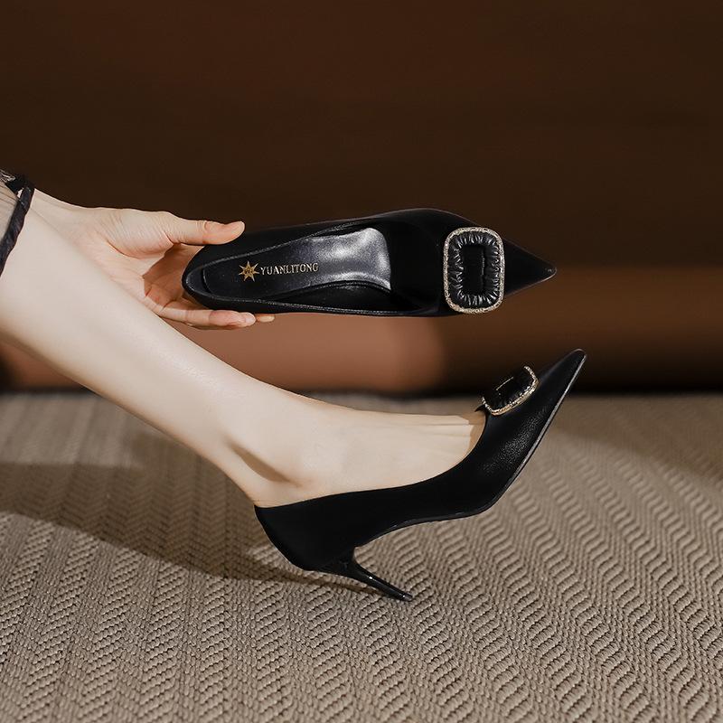 Huizhou women's shoes 2025 spring and summer high heels black women's stiletto professional shoes women's fashion versatile leather single shoes