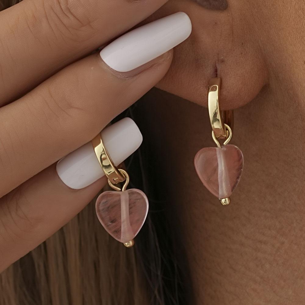Heart Pink Stylish Crystal Earrings For Women Creative Fashion Jewelry